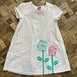 J Khaki Girls Summer Seersucker Dress Flowers Pastel Cap Sleeves Size 5